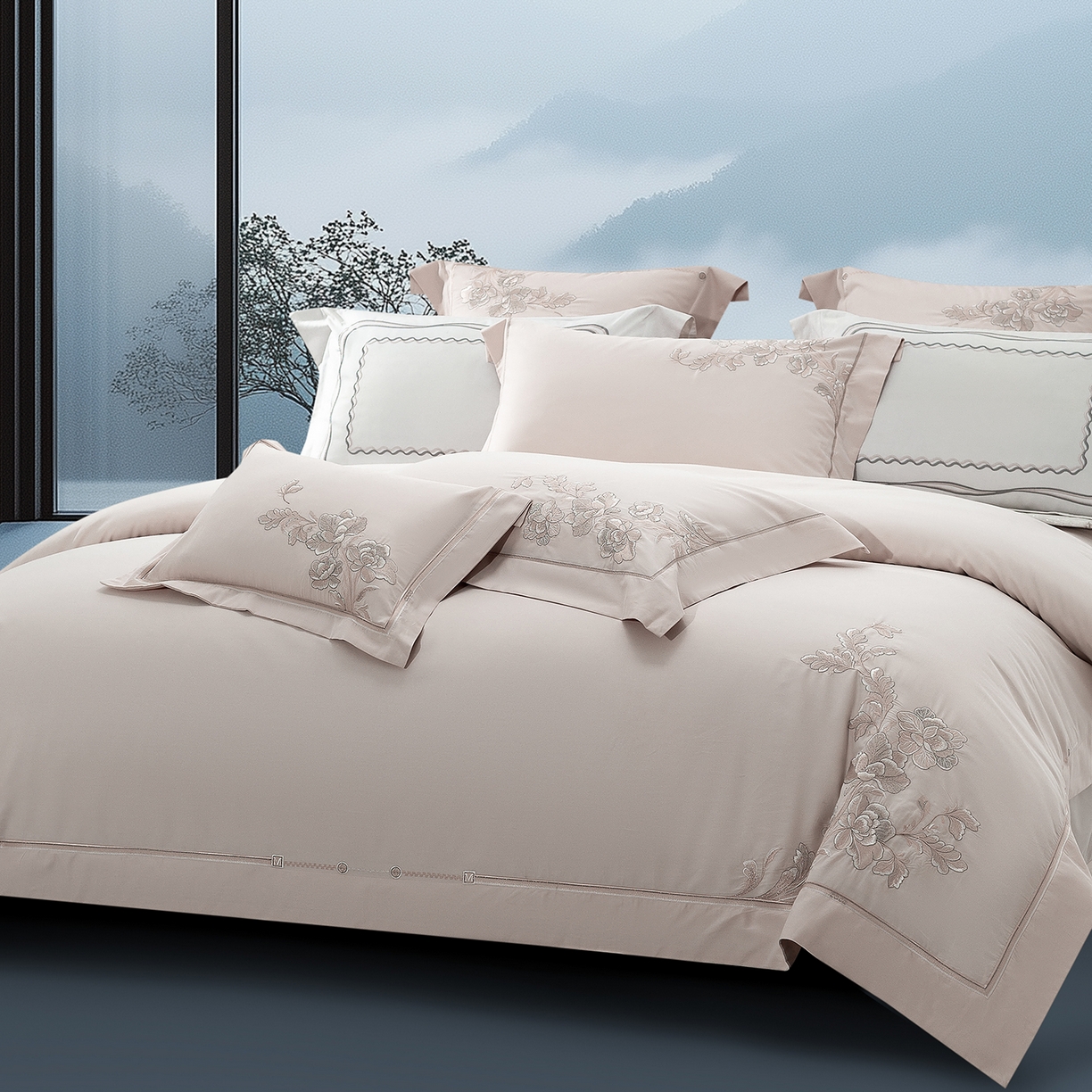 91家纺网 家纺一手货源 找家纺 高大尚婚庆馆 2025新款长绒棉磨毛四件套-浮生若梦 浮生若梦-卡其色