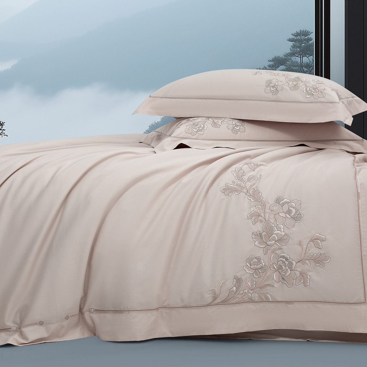 91家纺网 家纺一手货源 找家纺 高大尚婚庆馆 2025新款长绒棉磨毛四件套-浮生若梦 浮生若梦-卡其色