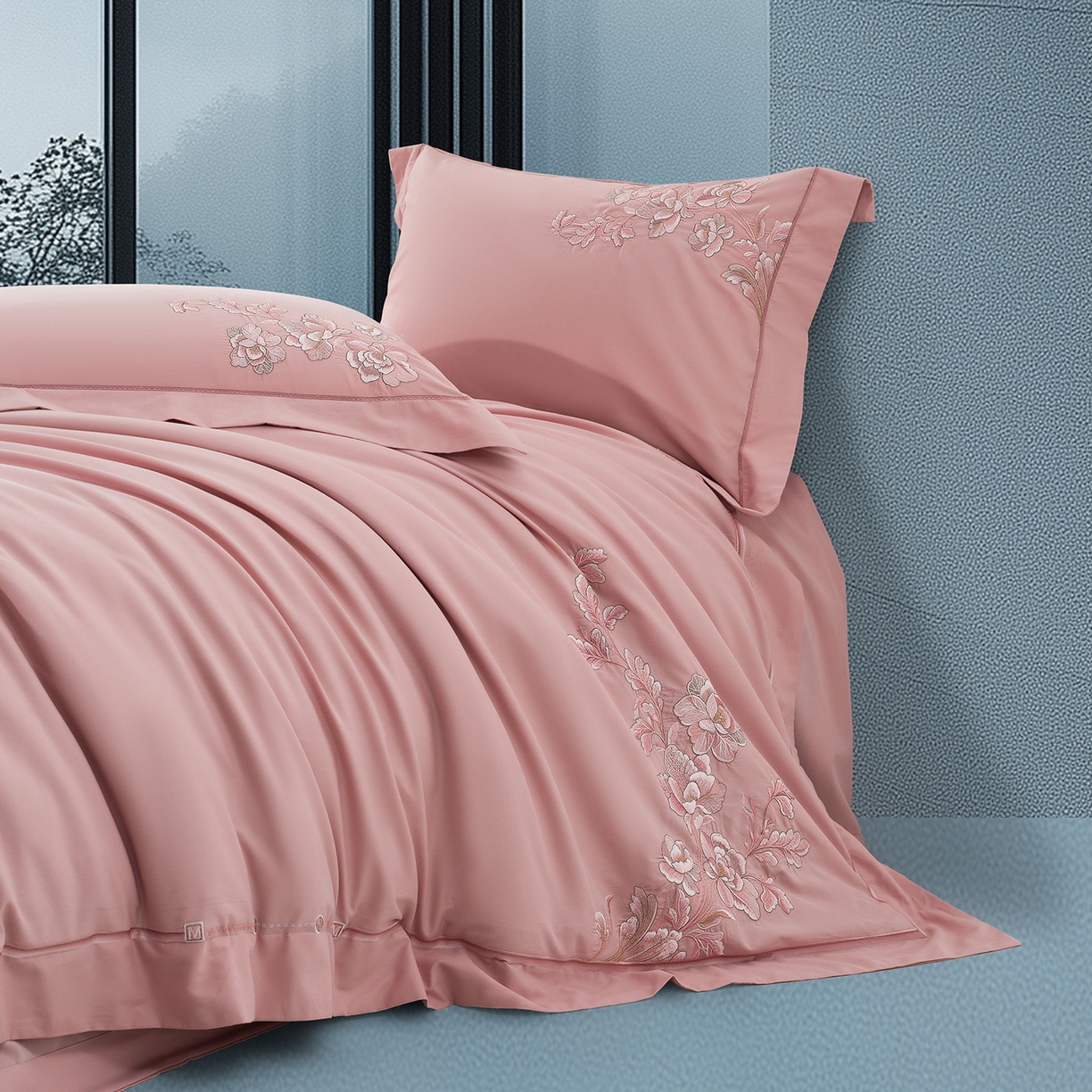 91家纺网 家纺一手货源 找家纺 高大尚婚庆馆 2025新款长绒棉磨毛四件套-浮生若梦 浮生若梦-落樱粉