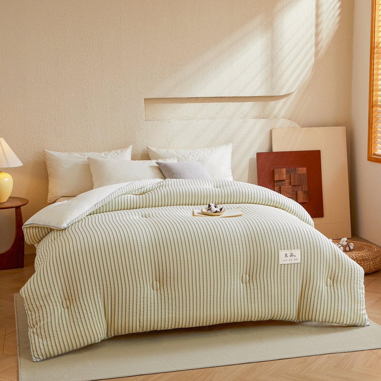 91家纺网 家纺一手货源 找家纺 金喜家居 2025秋冬新款色织提花大豆被学生被被子被芯春秋被冬被 豆绿