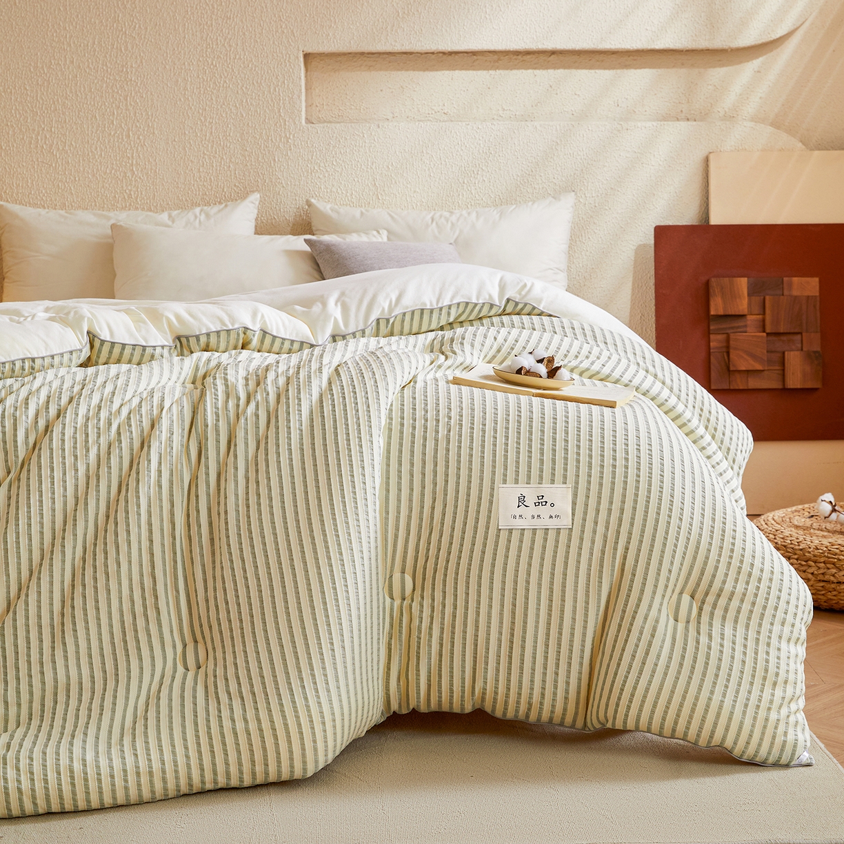 91家纺网 家纺一手货源 找家纺 金喜家居 2025秋冬新款色织提花大豆被学生被被子被芯春秋被冬被 豆绿