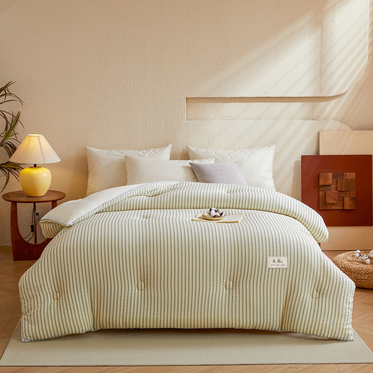 91家纺网 家纺一手货源 找家纺 金喜家居 2025秋冬新款色织提花大豆被学生被被子被芯春秋被冬被 豆绿