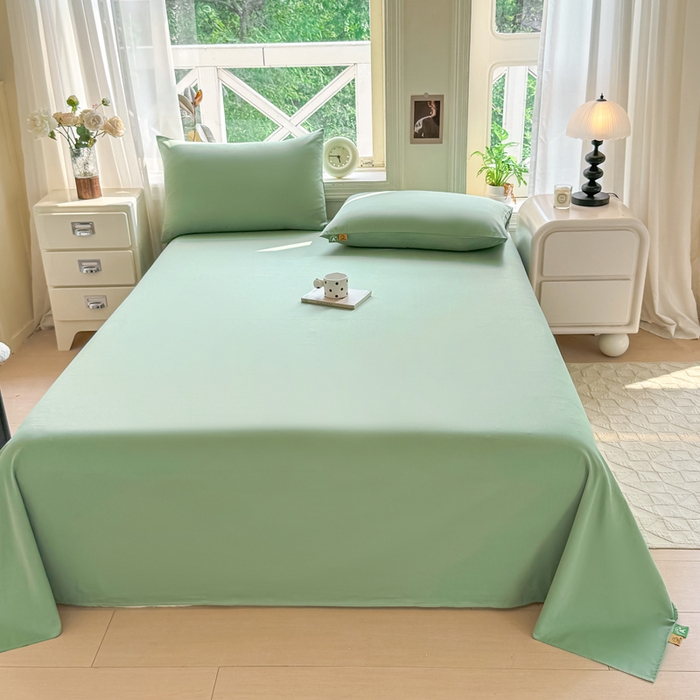 91家纺网 家纺一手货源 找家纺 凡客家居 2025新款全棉纯色简约单品床单系列 中绿