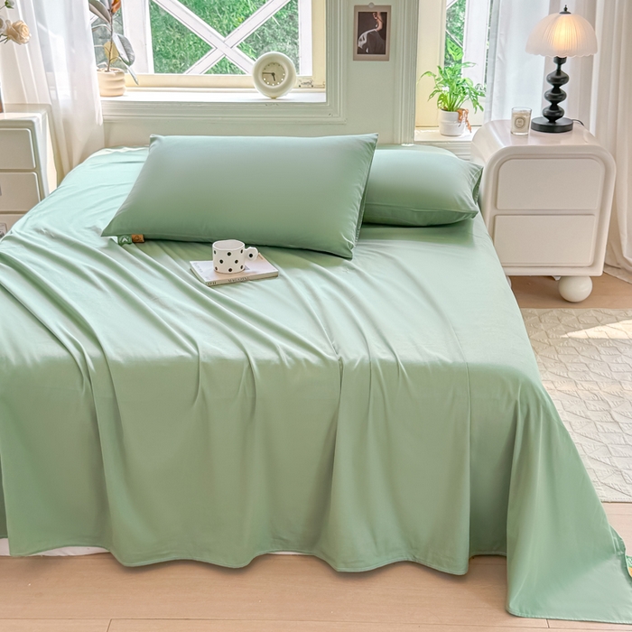 91家纺网 家纺一手货源 找家纺 凡客家居 2025新款全棉纯色简约单品床单系列 中绿