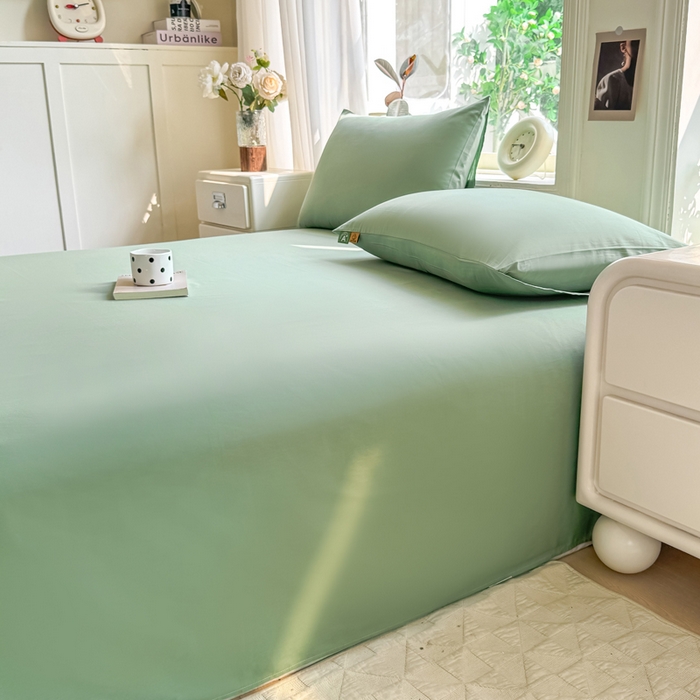 91家纺网 家纺一手货源 找家纺 凡客家居 2025新款全棉纯色简约单品床单系列 中绿