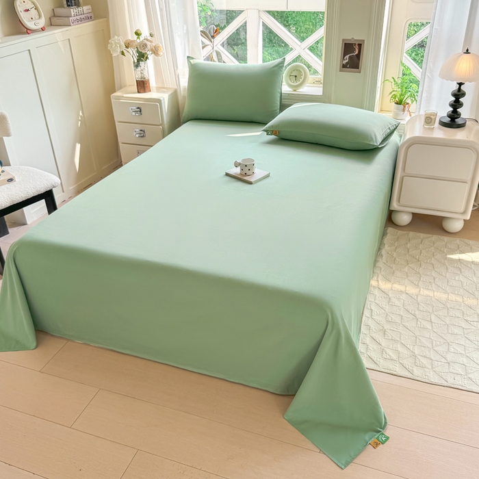 91家纺网 家纺一手货源 找家纺 凡客家居 2025新款全棉纯色简约单品床单系列 中绿
