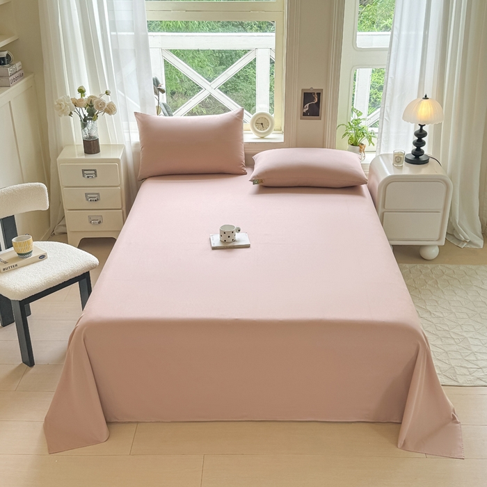 91家纺网 家纺一手货源 找家纺 凡客家居 2025新款全棉纯色简约单品床单系列 豆沙粉