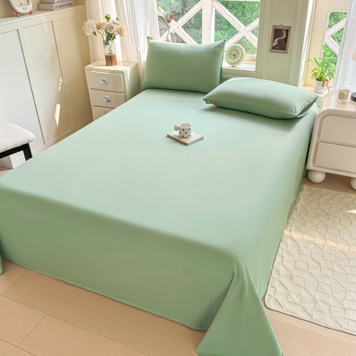 91家纺网 家纺一手货源 找家纺 凡客家居 2025新款全棉纯色简约单品床单系列 中绿