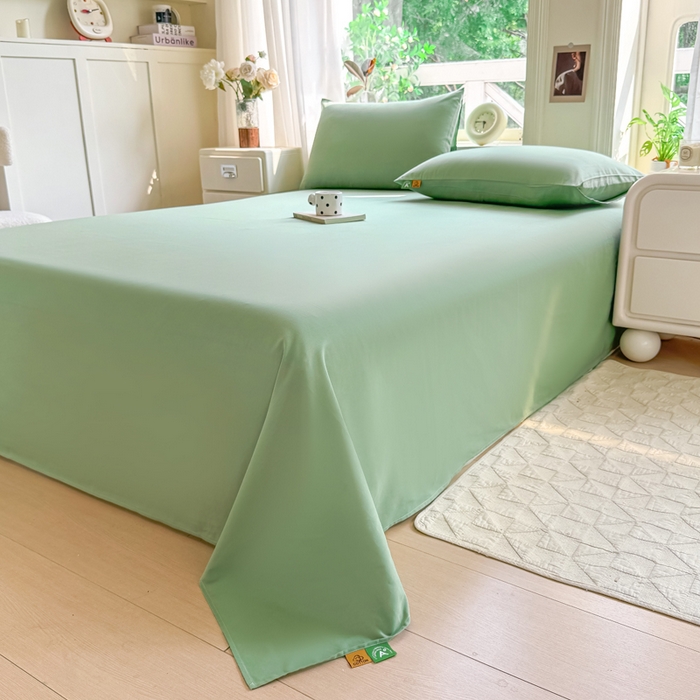 91家纺网 家纺一手货源 找家纺 凡客家居 2025新款全棉纯色简约单品床单系列 中绿