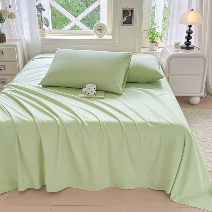 91家纺网 家纺一手货源 找家纺 凡客家居 2025新款全棉纯色简约单品床单系列 嫩芽绿
