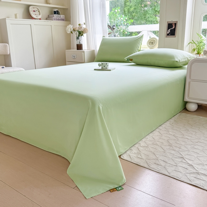 91家纺网 家纺一手货源 找家纺 凡客家居 2025新款全棉纯色简约单品床单系列 嫩芽绿
