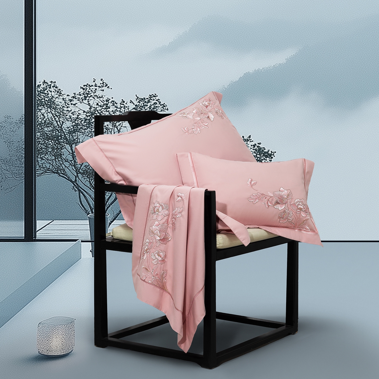 91家纺网 家纺一手货源 找家纺 高大尚婚庆馆 2025新款长绒棉磨毛四件套-浮生若梦 浮生若梦-落樱粉