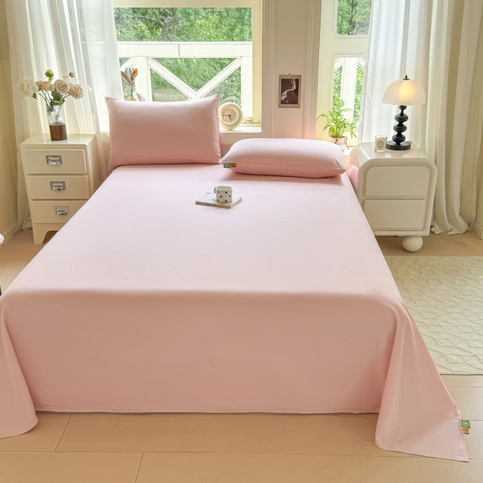 91家纺网 家纺一手货源 找家纺 凡客家居 2025新款全棉纯色简约单品床单系列 仙女粉