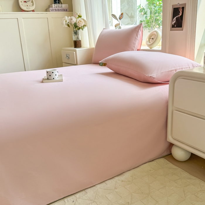 91家纺网 家纺一手货源 找家纺 凡客家居 2025新款全棉纯色简约单品床单系列 仙女粉