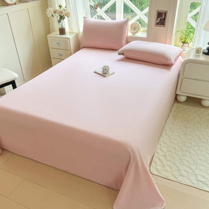 91家纺网 家纺一手货源 找家纺 凡客家居 2025新款全棉纯色简约单品床单系列 仙女粉