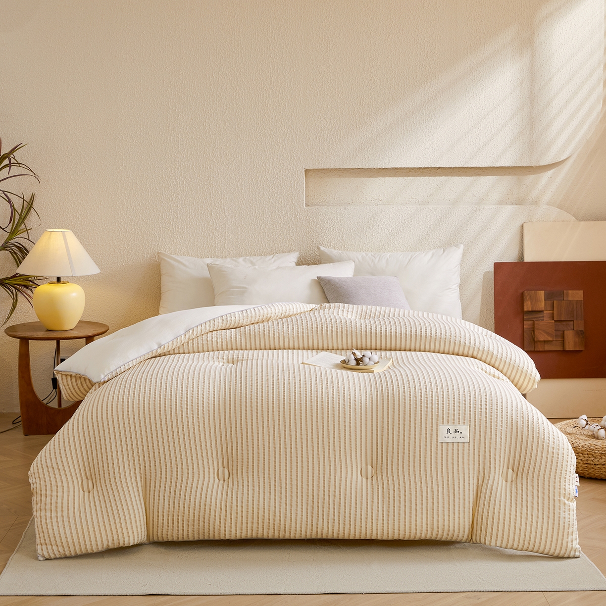 91家纺网 家纺一手货源 找家纺 金喜家居 2025秋冬新款色织提花大豆被学生被被子被芯春秋被冬被 奶油咖