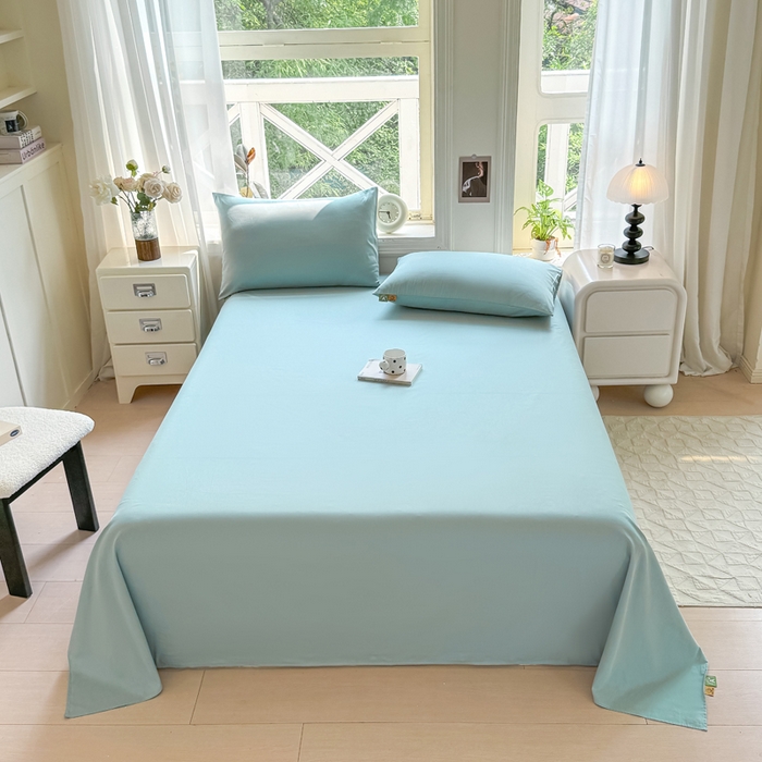 91家纺网 家纺一手货源 找家纺 凡客家居 2025新款全棉纯色简约单品床单系列 氧气蓝