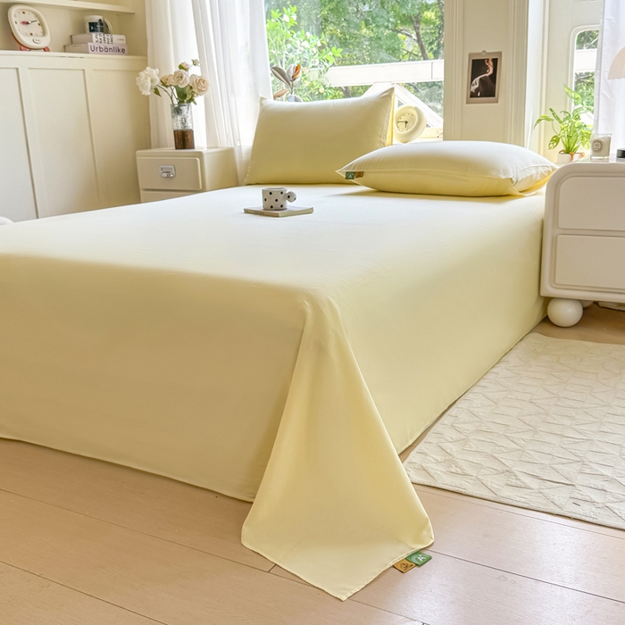 91家纺网 家纺一手货源 找家纺 凡客家居 2025新款全棉纯色简约单品床单系列 茉莉黄