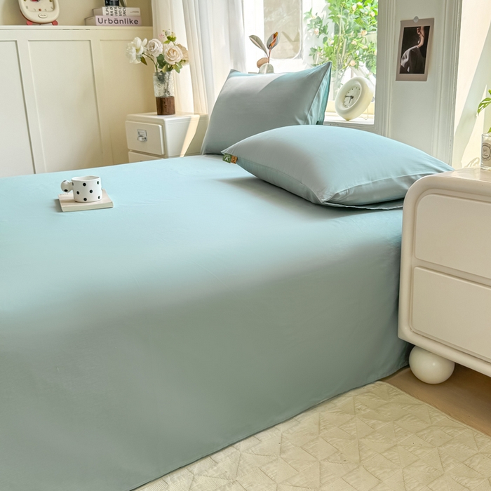 91家纺网 家纺一手货源 找家纺 凡客家居 2025新款全棉纯色简约单品床单系列 氧气蓝