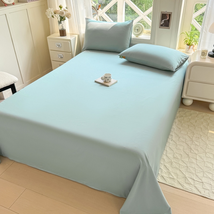 91家纺网 家纺一手货源 找家纺 凡客家居 2025新款全棉纯色简约单品床单系列 氧气蓝