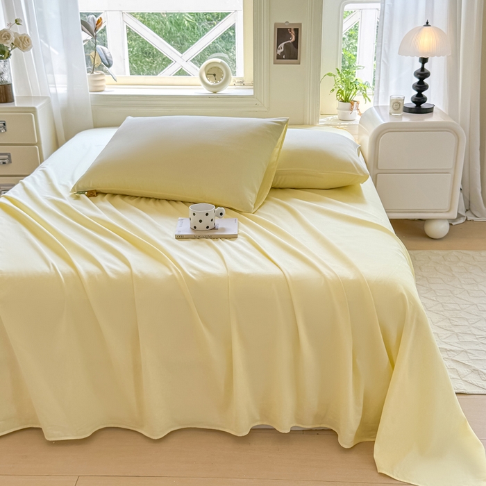 91家纺网 家纺一手货源 找家纺 凡客家居 2025新款全棉纯色简约单品床单系列 茉莉黄