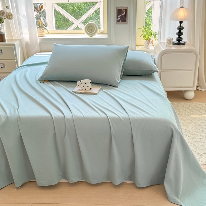 91家纺网 家纺一手货源 找家纺 凡客家居 2025新款全棉纯色简约单品床单系列 氧气蓝