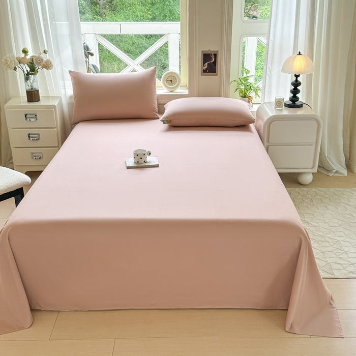 91家纺网 家纺一手货源 找家纺 凡客家居 2025新款全棉纯色简约单品床单系列 豆沙粉