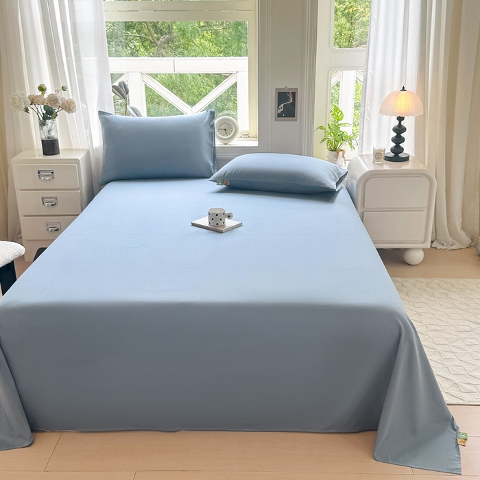 91家纺网 家纺一手货源 找家纺 凡客家居 2025新款全棉纯色简约单品床单系列 蔚蓝