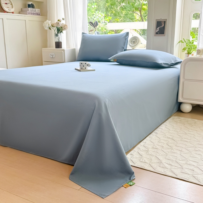 91家纺网 家纺一手货源 找家纺 凡客家居 2025新款全棉纯色简约单品床单系列 蔚蓝