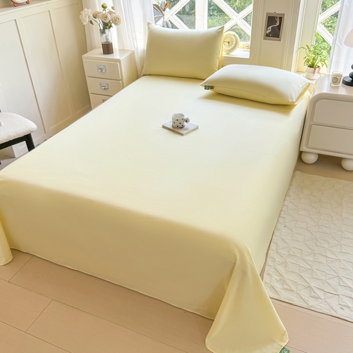 91家纺网 家纺一手货源 找家纺 凡客家居 2025新款全棉纯色简约单品床单系列 茉莉黄