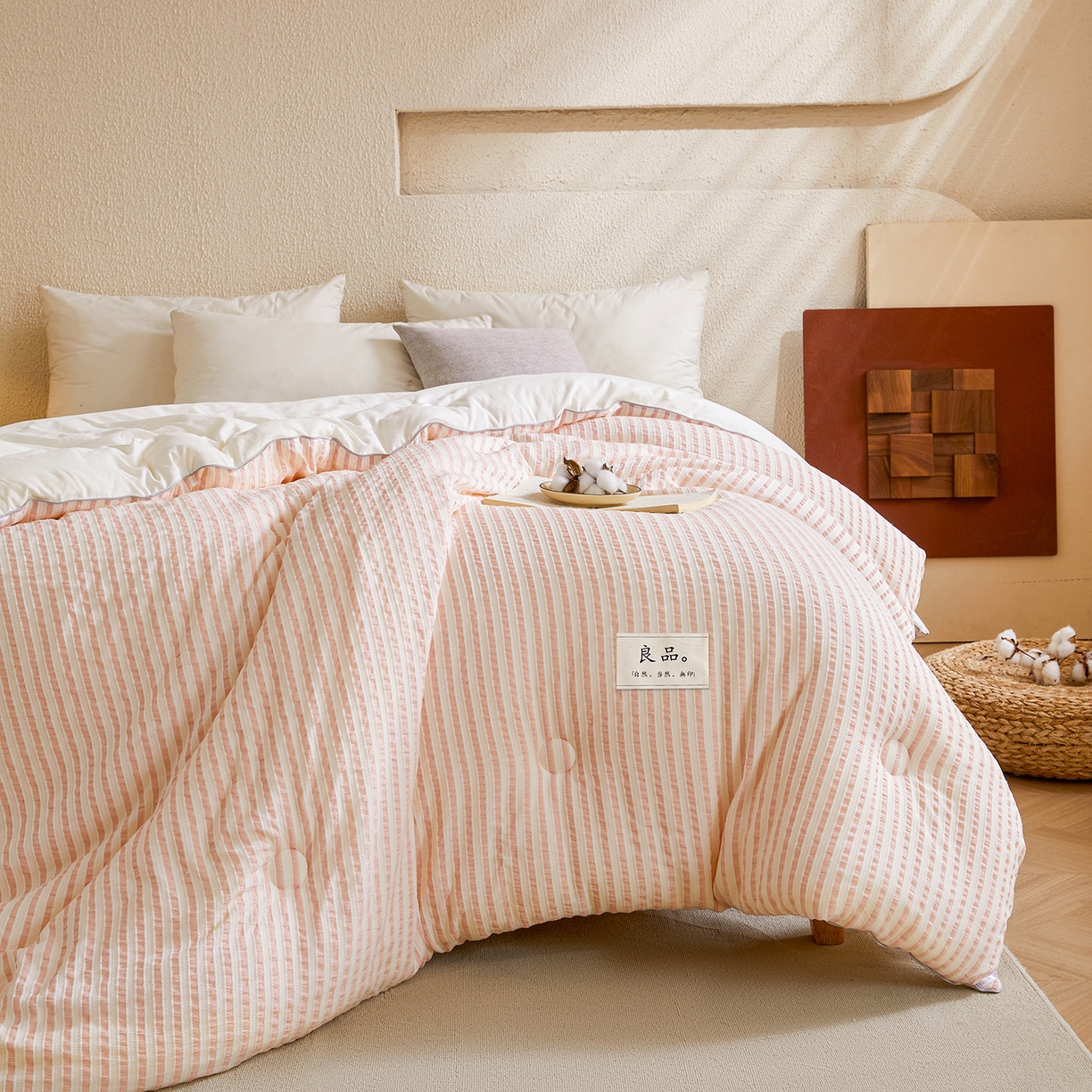 91家纺网 家纺一手货源 找家纺 金喜家居 2025秋冬新款色织提花大豆被学生被被子被芯春秋被冬被 樱花粉