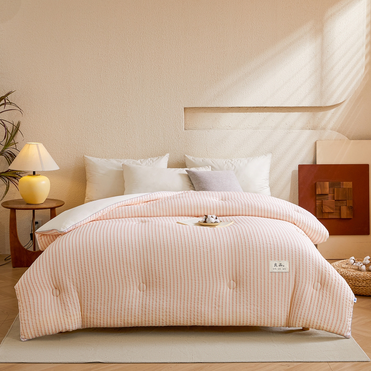 91家纺网 家纺一手货源 找家纺 金喜家居 2025秋冬新款色织提花大豆被学生被被子被芯春秋被冬被 樱花粉