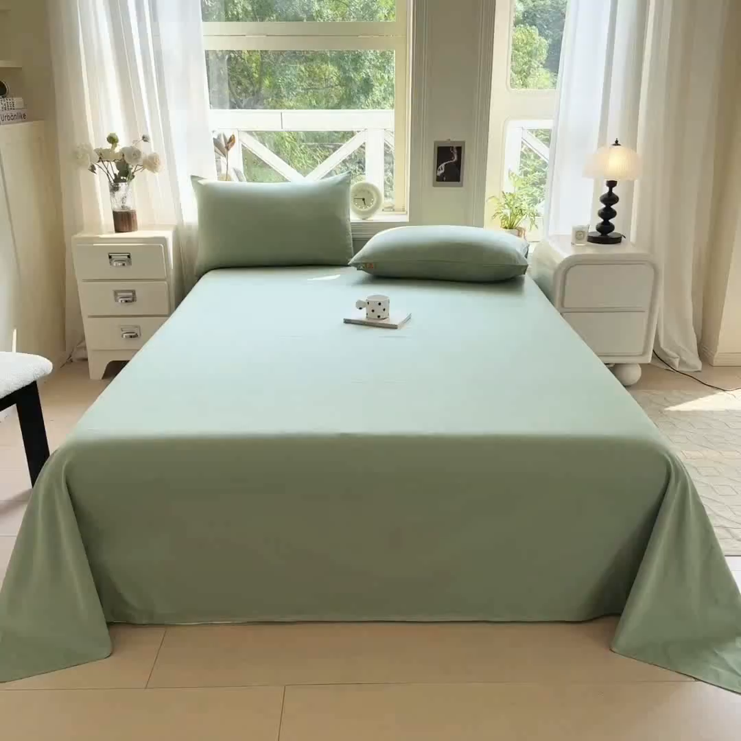 91家纺网 家纺一手货源 找家纺 凡客家居 2025新款全棉纯色简约单品床单系列 嫩芽绿