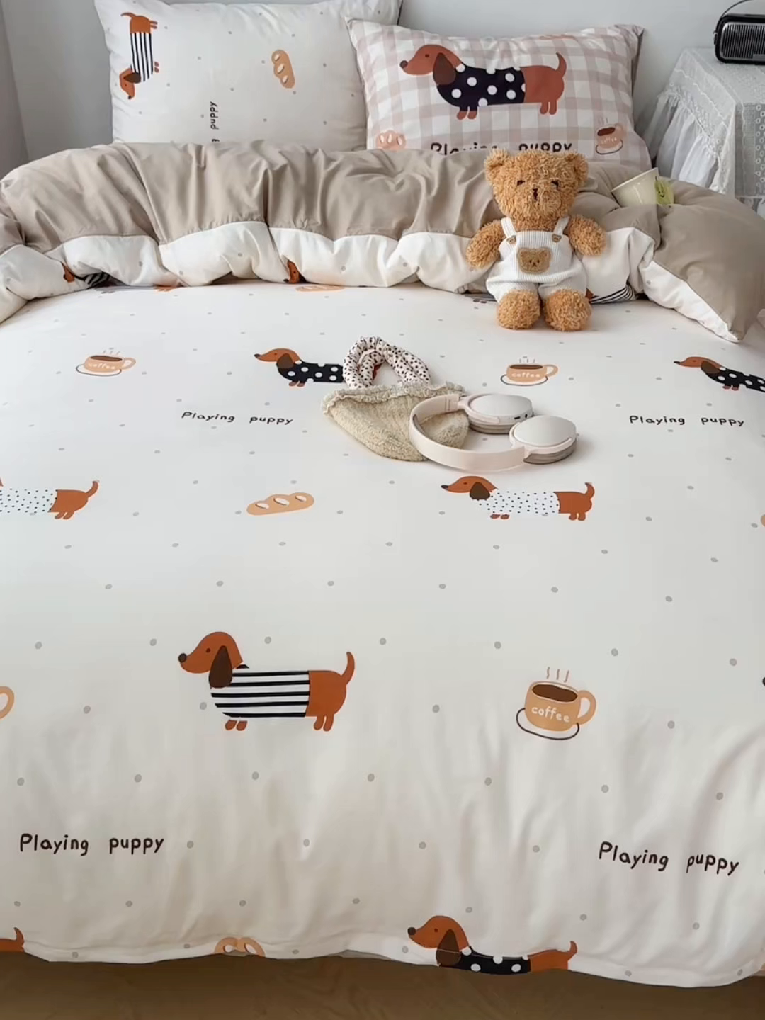 91家纺网 家纺一手货源 找家纺 （总）桃心家居 2025新款A类亲肤舒适软糯云柔水洗棉数码印花混搭四件套-少女卡通奶乎乎