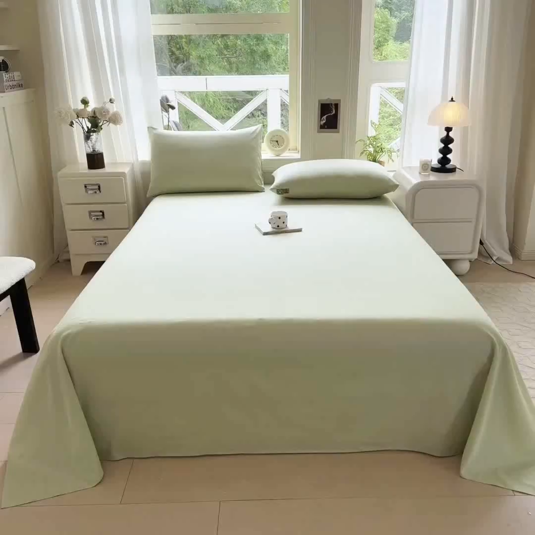 91家纺网 家纺一手货源 找家纺 凡客家居 2025新款全棉纯色简约单品床单系列 中绿