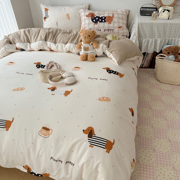 91家纺网 家纺一手货源 找家纺 （总）桃心家居 2025新款A类亲肤舒适软糯云柔水洗棉数码印花混搭四件套-少女卡通奶乎乎