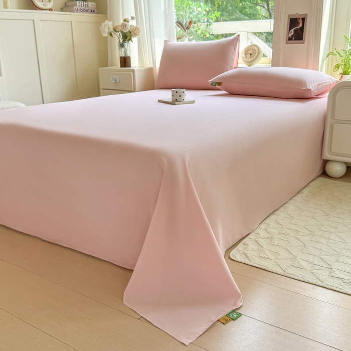 91家纺网 家纺一手货源 找家纺 凡客家居 2025新款全棉纯色简约单品床单系列 仙女粉