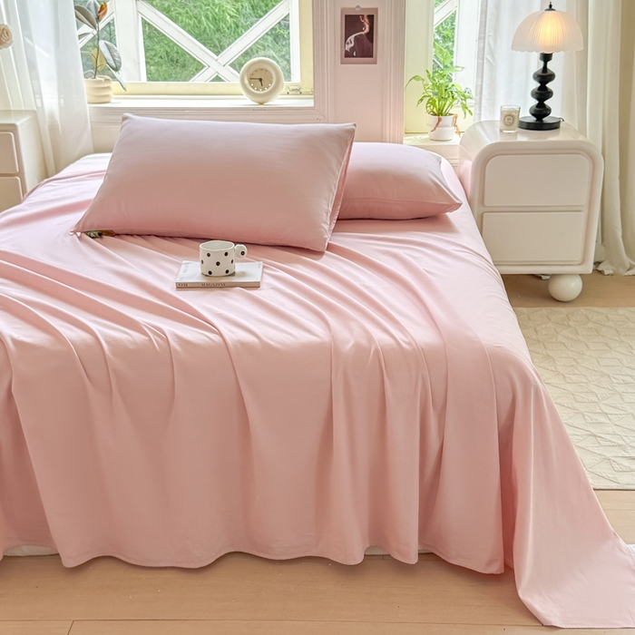 91家纺网 家纺一手货源 找家纺 凡客家居 2025新款全棉纯色简约单品床单系列 仙女粉