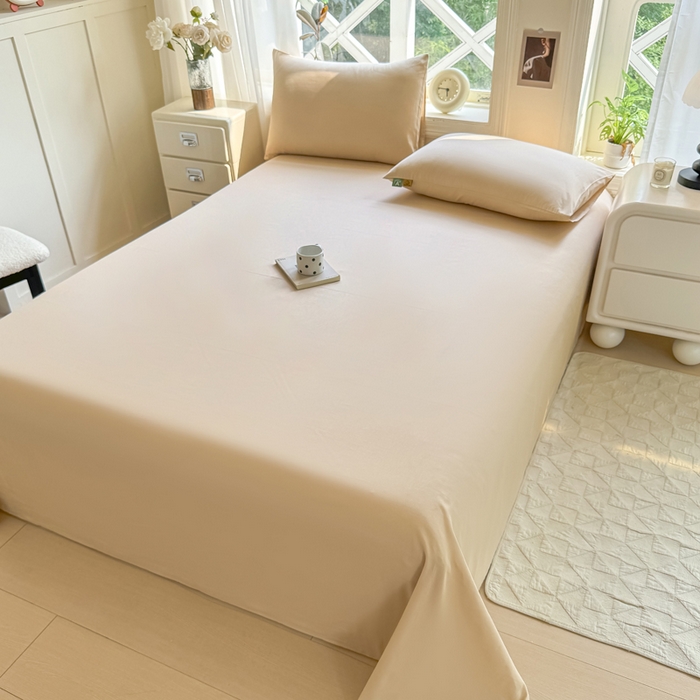 91家纺网 家纺一手货源 找家纺 凡客家居 2025新款全棉纯色简约单品床单系列 奶茶