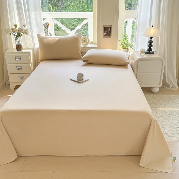 91家纺网 家纺一手货源 找家纺 凡客家居 2025新款全棉纯色简约单品床单系列 奶茶