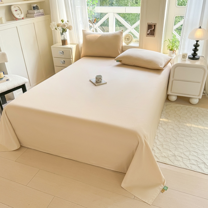 91家纺网 家纺一手货源 找家纺 凡客家居 2025新款全棉纯色简约单品床单系列 奶茶