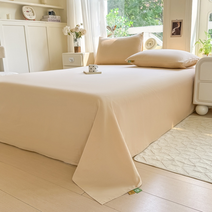 91家纺网 家纺一手货源 找家纺 凡客家居 2025新款全棉纯色简约单品床单系列 奶茶