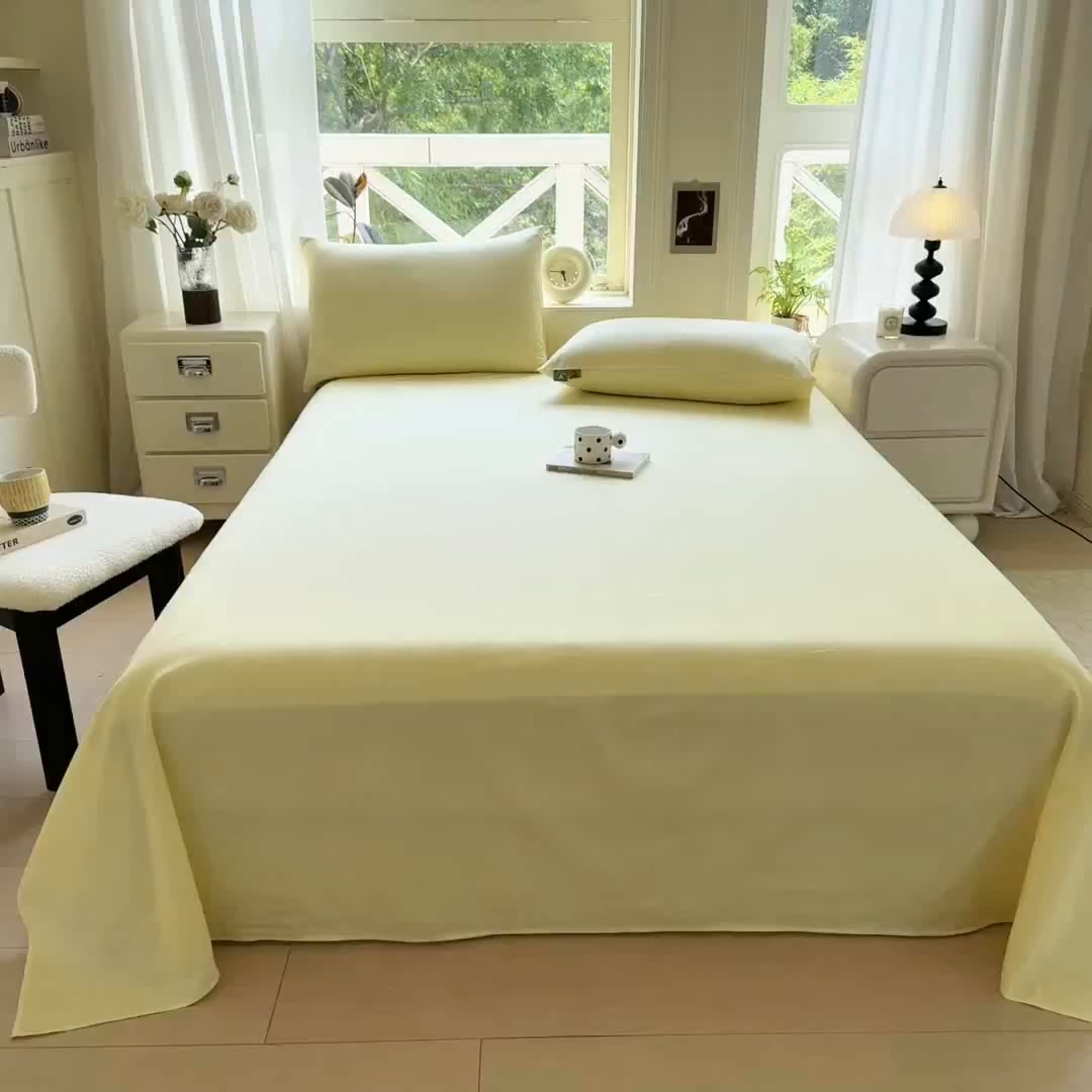 91家纺网 家纺一手货源 找家纺 凡客家居 2025新款全棉纯色简约单品床单系列 茉莉黄