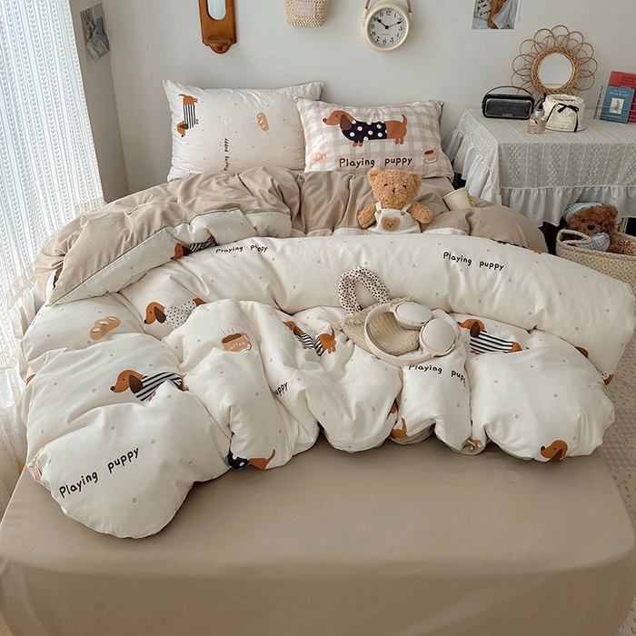 91家纺网 家纺一手货源 找家纺 （总）桃心家居 2025新款A类亲肤舒适软糯云柔水洗棉数码印花混搭四件套-少女卡通奶乎乎