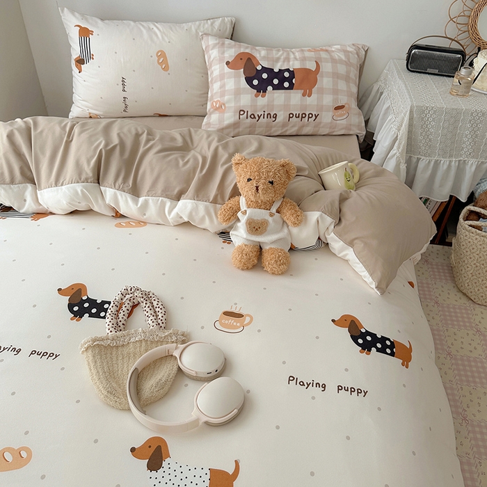 91家纺网 家纺一手货源 找家纺 （总）桃心家居 2025新款A类亲肤舒适软糯云柔水洗棉数码印花混搭四件套-少女卡通奶乎乎