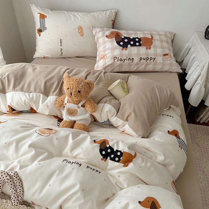 91家纺网 家纺一手货源 找家纺 （总）桃心家居 2025新款A类亲肤舒适软糯云柔水洗棉数码印花混搭四件套-少女卡通奶乎乎