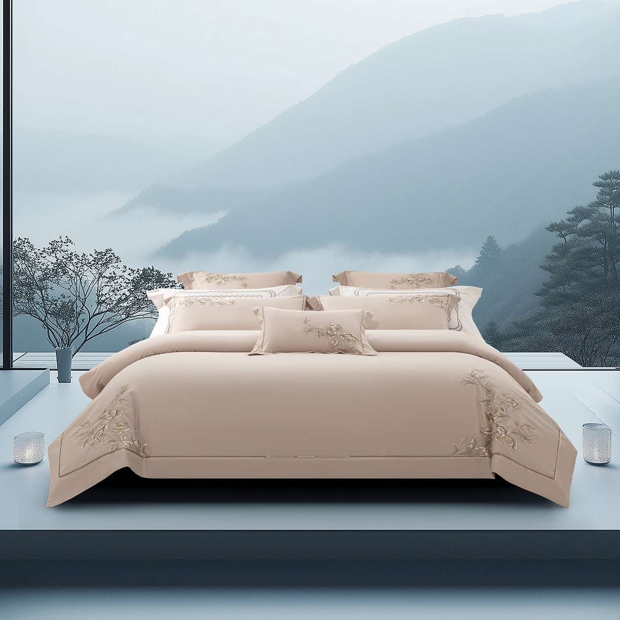 91家纺网 家纺一手货源 找家纺 高大尚婚庆馆 2025新款长绒棉磨毛四件套-浮生若梦 浮生若梦-香槟金