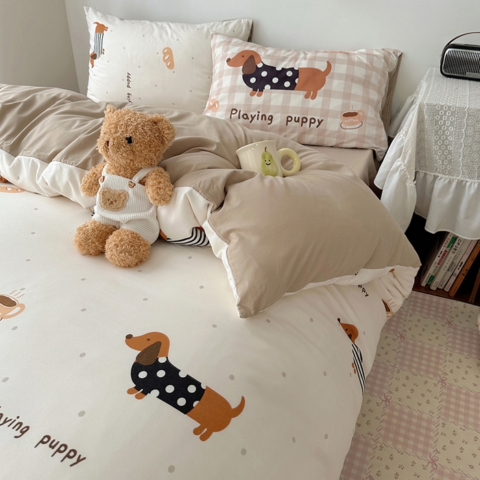 91家纺网 家纺一手货源 找家纺 （总）桃心家居 2025新款A类亲肤舒适软糯云柔水洗棉数码印花混搭四件套-少女卡通奶乎乎