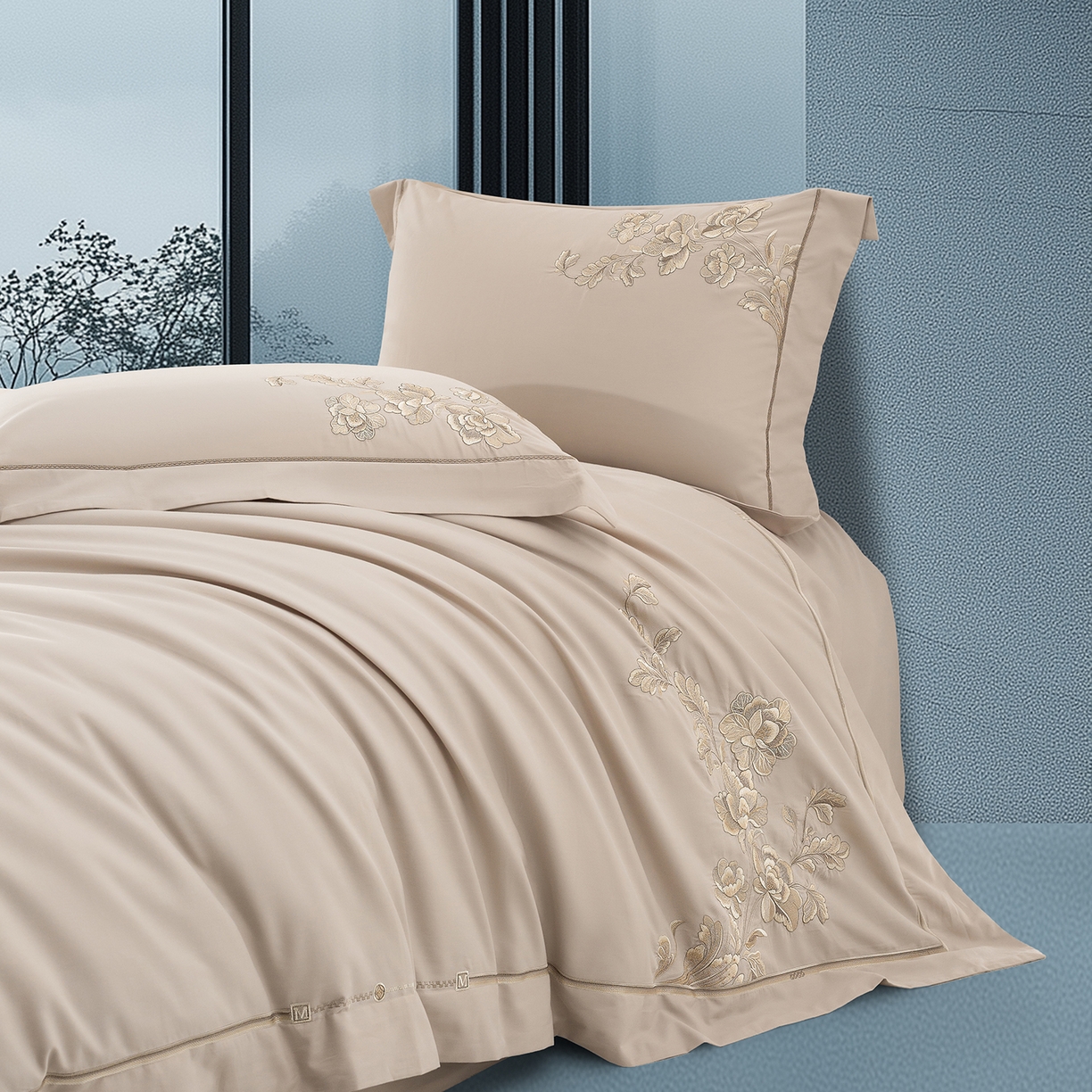 91家纺网 家纺一手货源 找家纺 高大尚婚庆馆 2025新款长绒棉磨毛四件套-浮生若梦 浮生若梦-香槟金