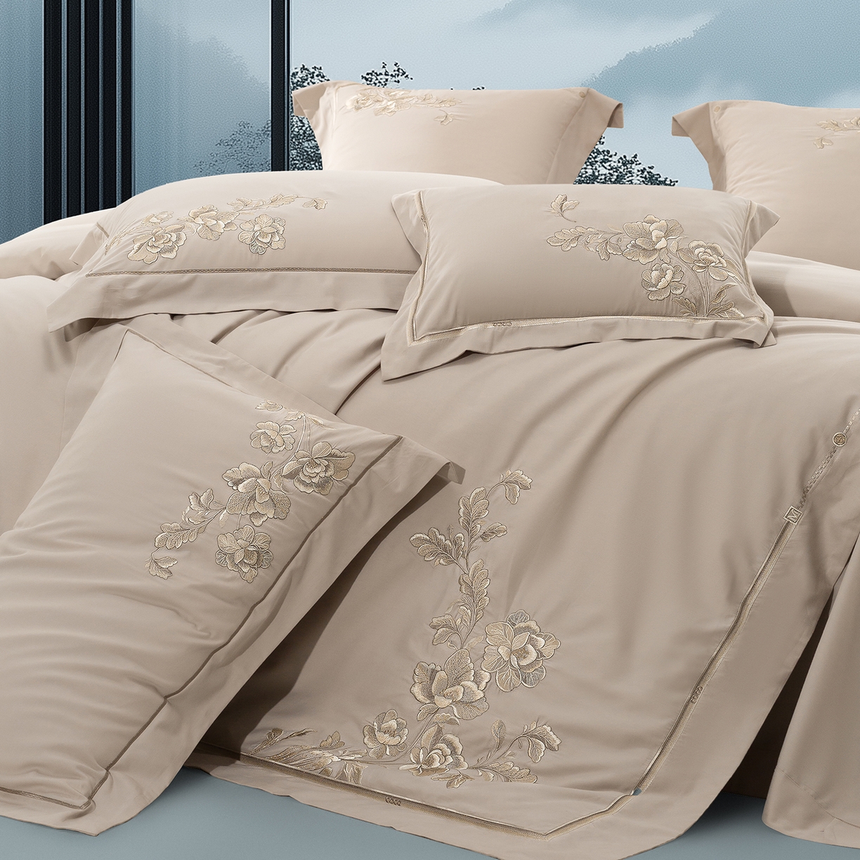 91家纺网 家纺一手货源 找家纺 高大尚婚庆馆 2025新款长绒棉磨毛四件套-浮生若梦 浮生若梦-香槟金